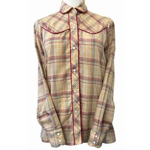 Vintage 70s Western Shirt Pearl Snap Plaid Rodeo Country Cowgirl Womens‎ S